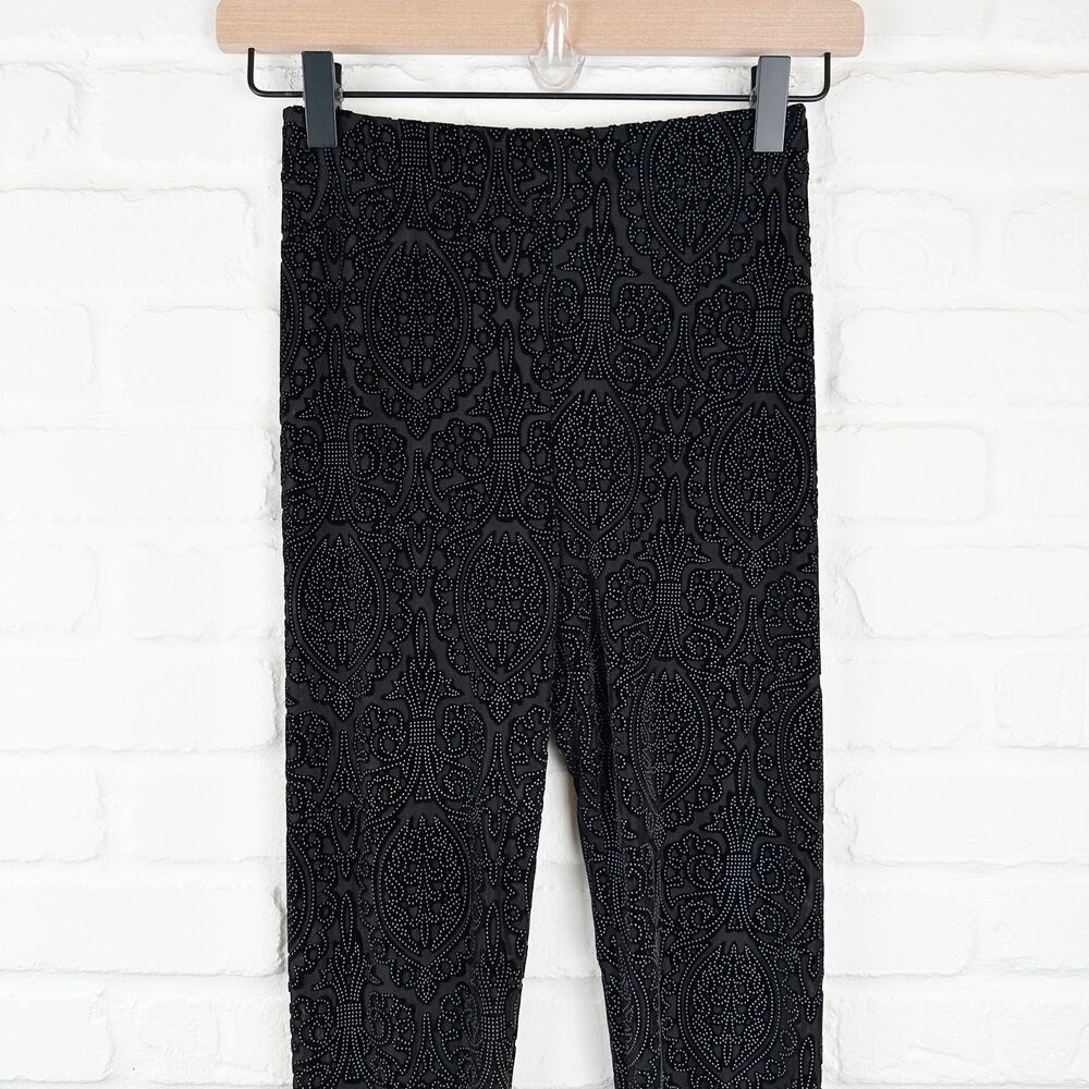 TopShop Burn Out Velvet Black Leggings Sheer Paisley Pattern Size 0